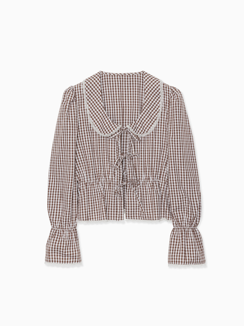 Front ribbon blouse ブラウン