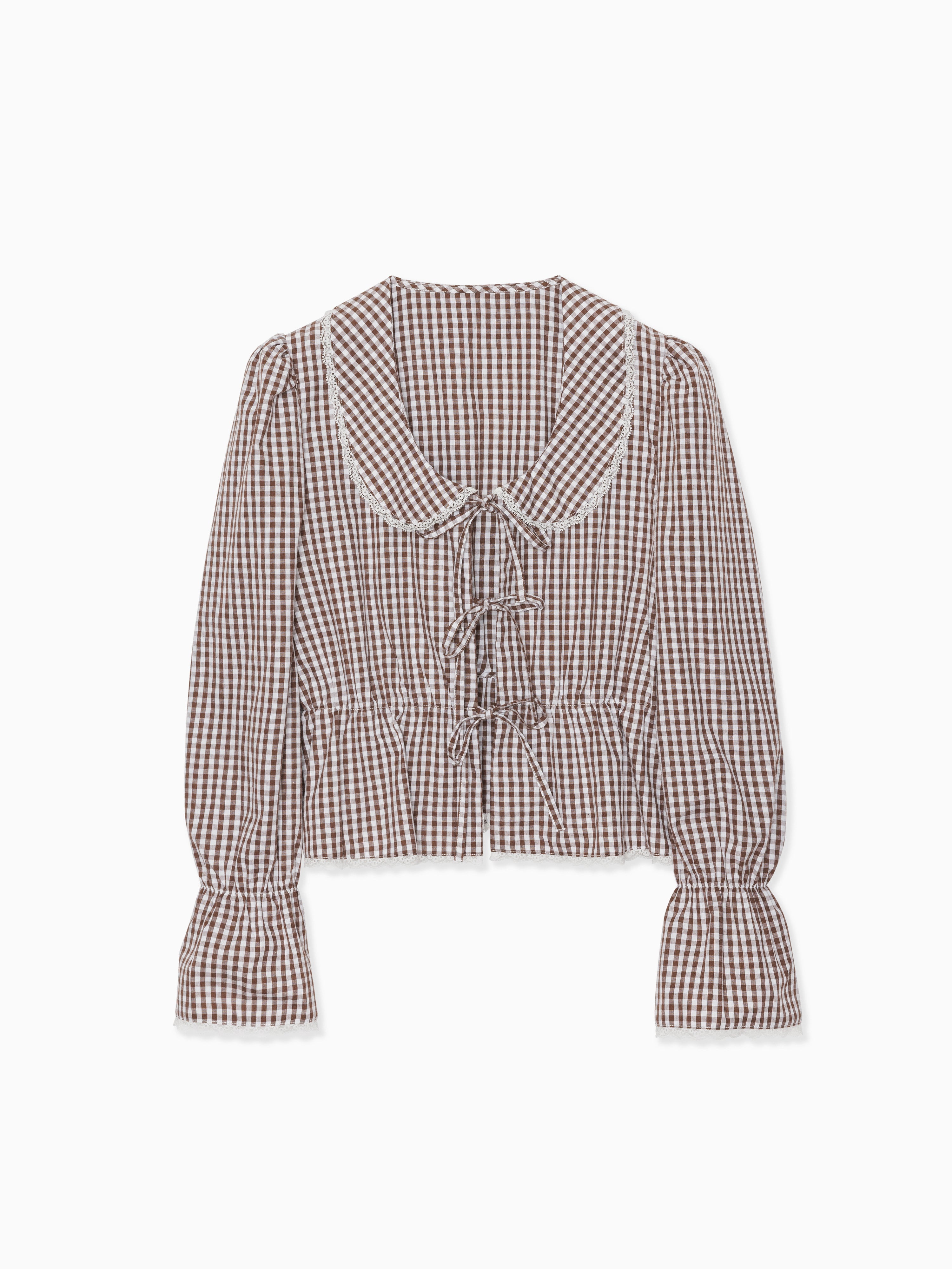 Front ribbon blouse ブラウン