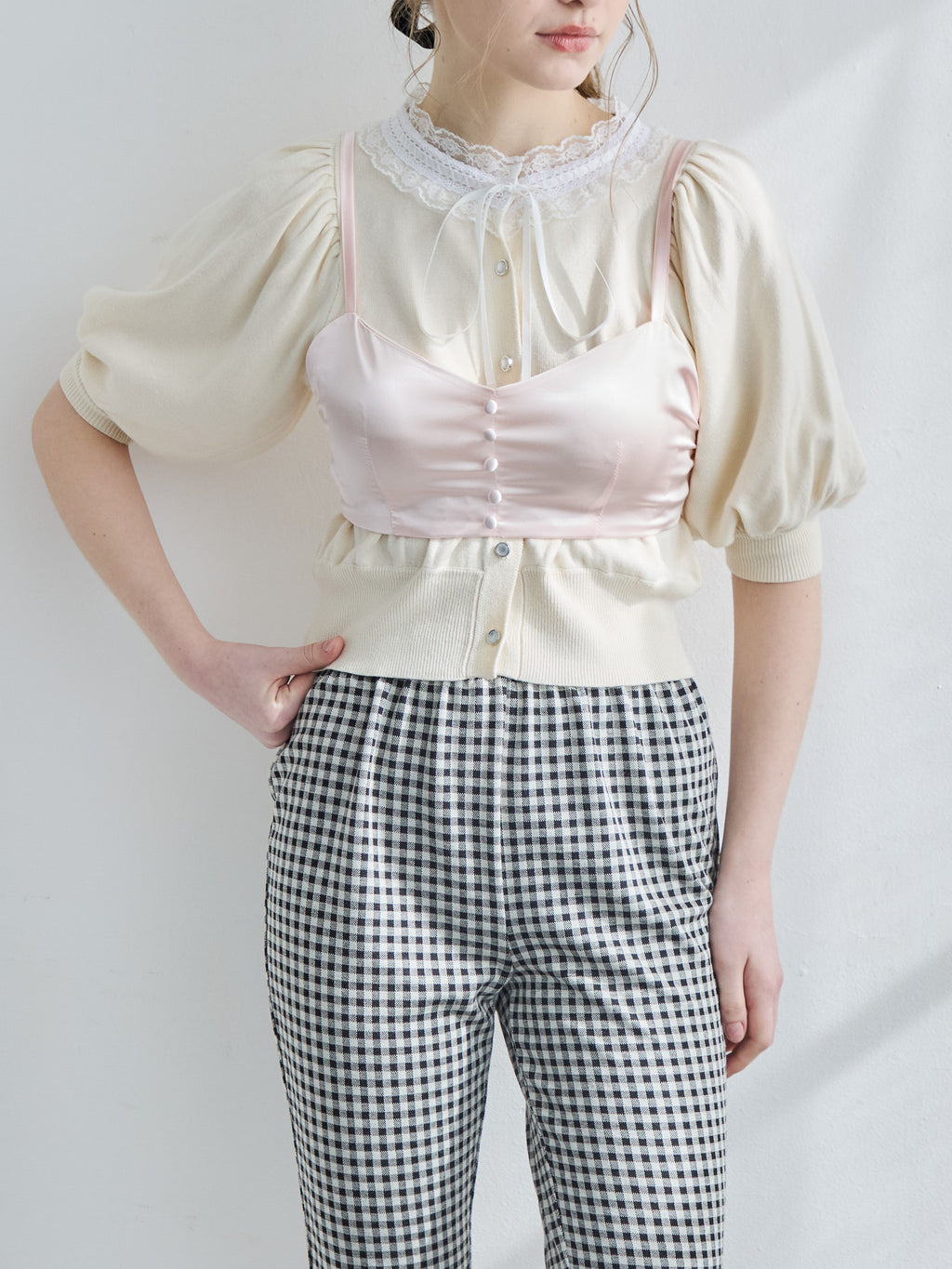 Lace collar puff sleeve cardigan クリーム size:M model:171cm ANIUTA