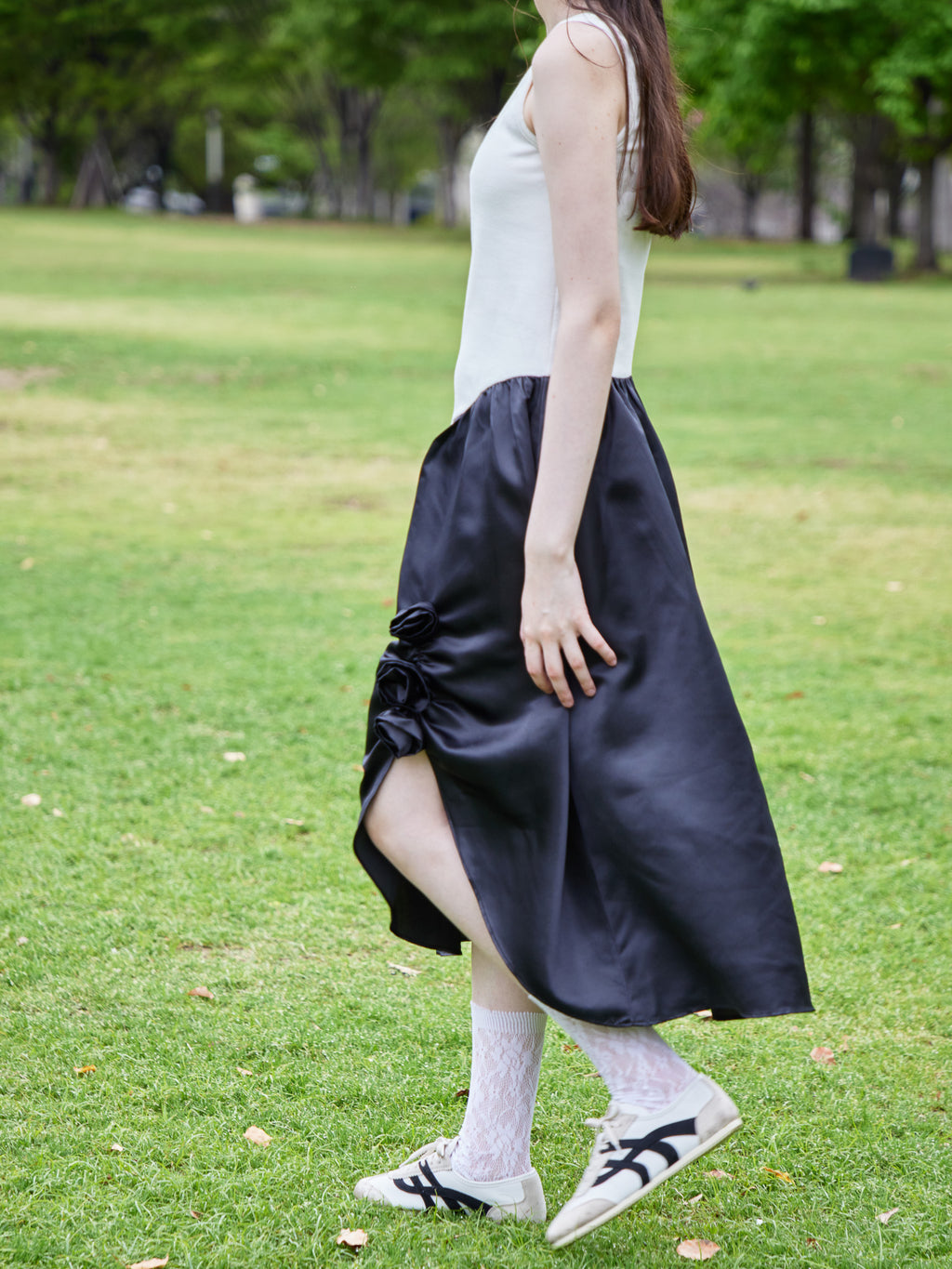 Rose satin docking rib dress ブラック size:M model:170cm ALICE