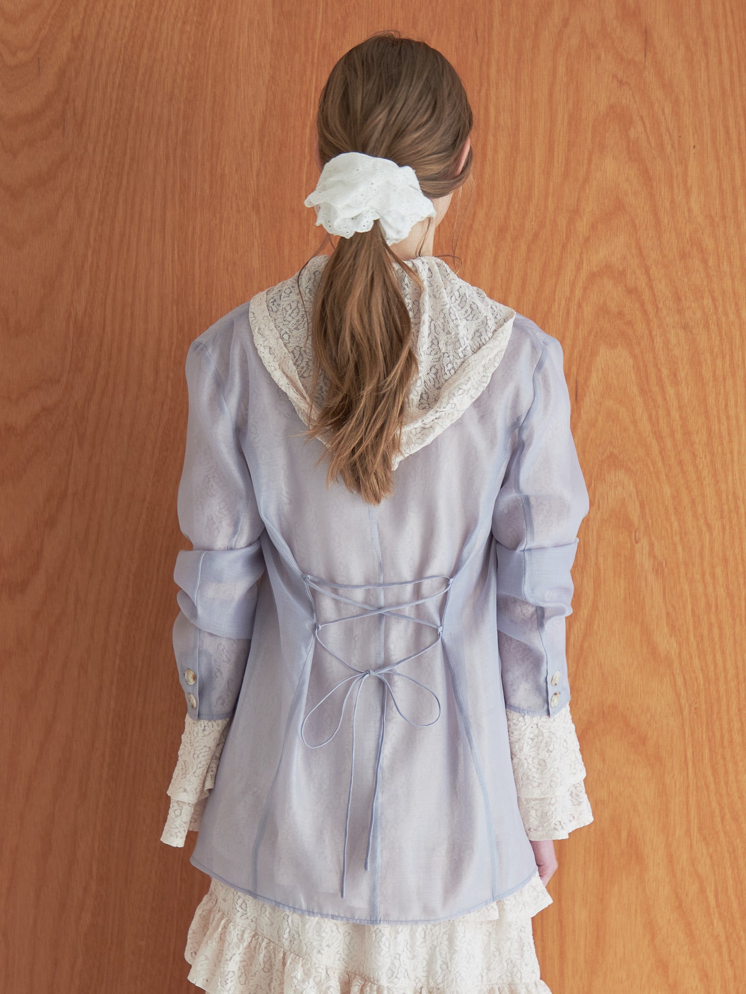 Ribbon sheer jacket グレー size:M model:174cm LERA