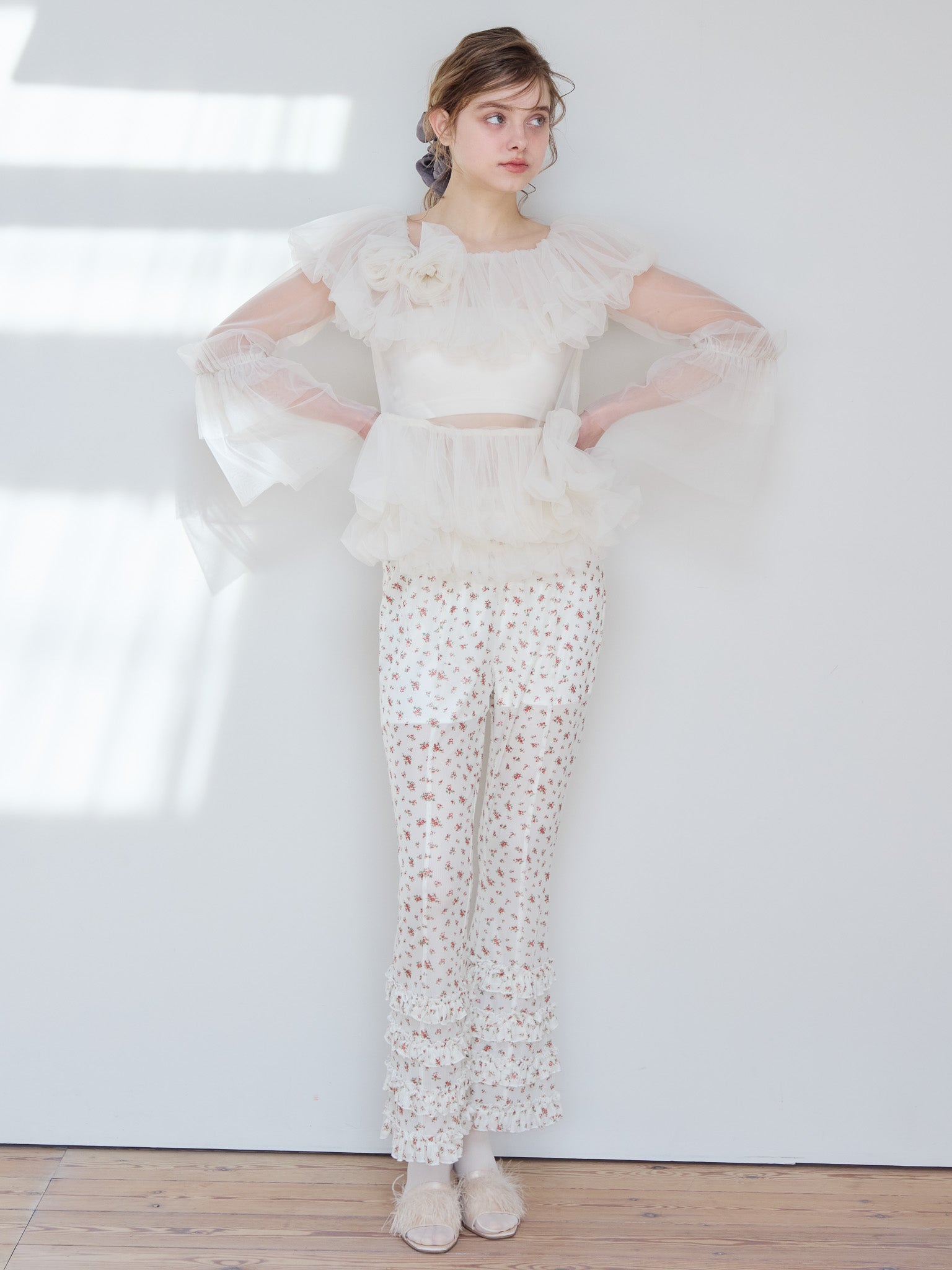 Rose tulle off shoulder blouse ホワイト size:M model:174cm KATERYNA