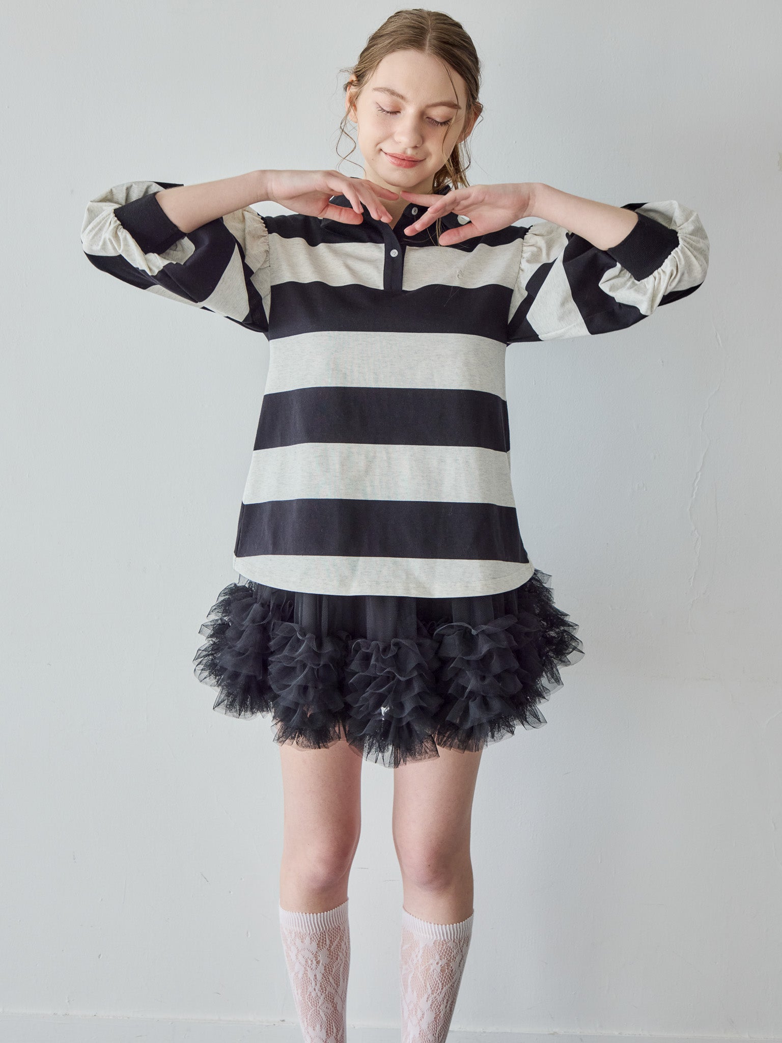 Rugby shirt and frill pants skirt ブラック size:M model:171cm ANIUTA