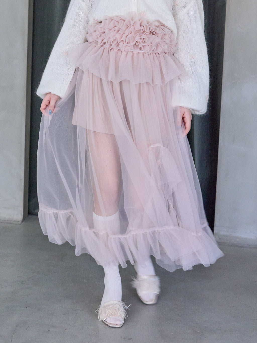 Frill tulle skirt & shorts set ピンク size:M model:173cm ALINA