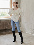 Shiny lace frill knit top ホワイト size:M model:173cm DASHA.G