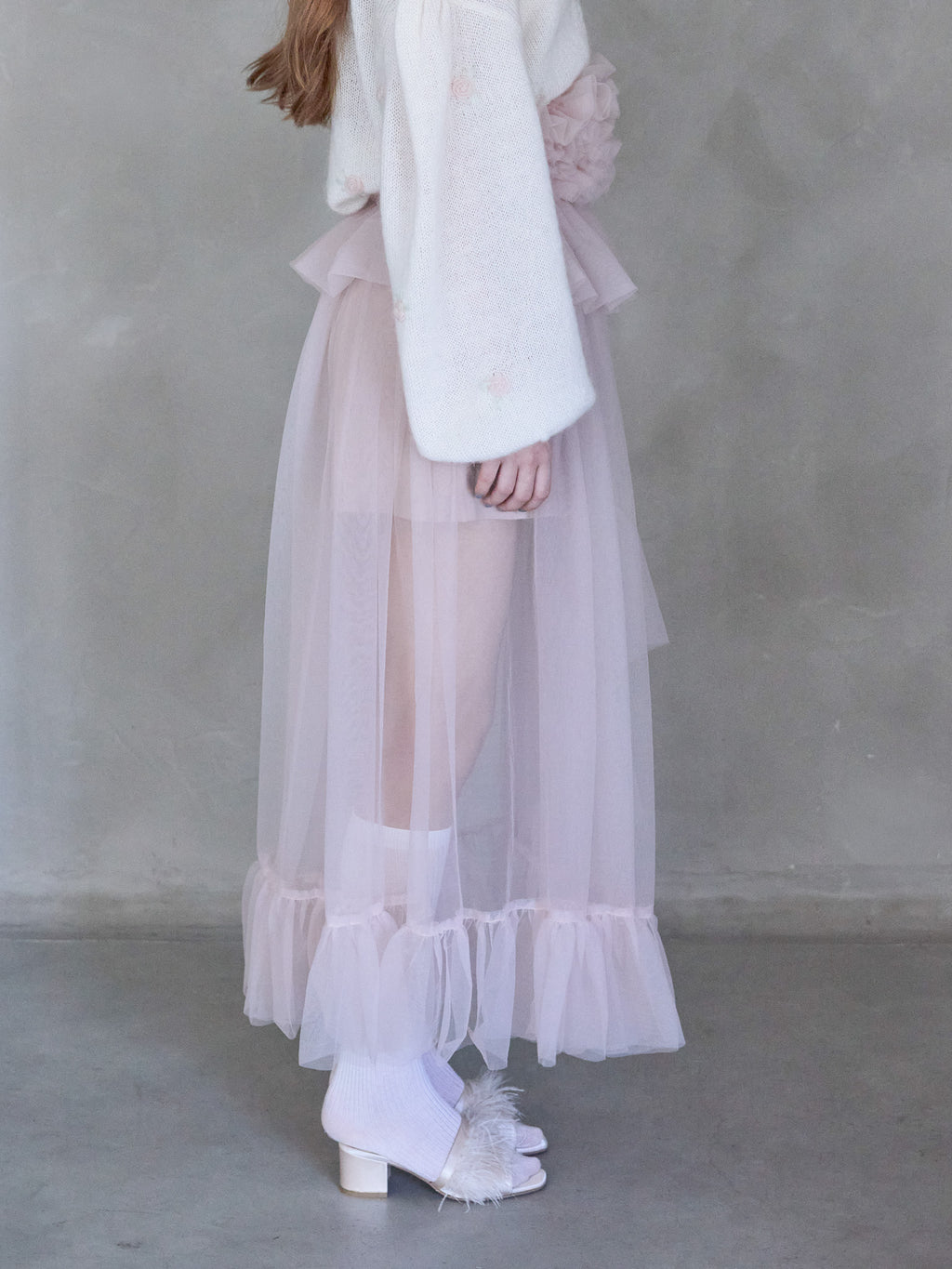 Frill tulle skirt & shorts set ピンク size:M model:173cm ALINA