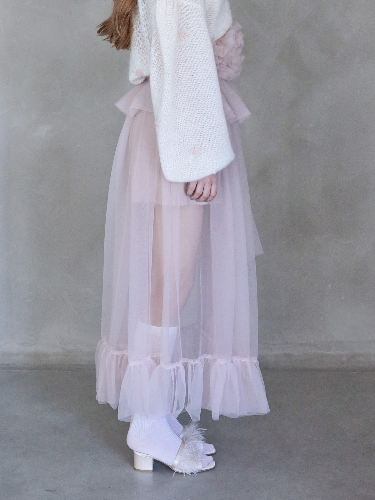 Frill tulle skirt & shorts set ピンク size:M model:173cm ALINA