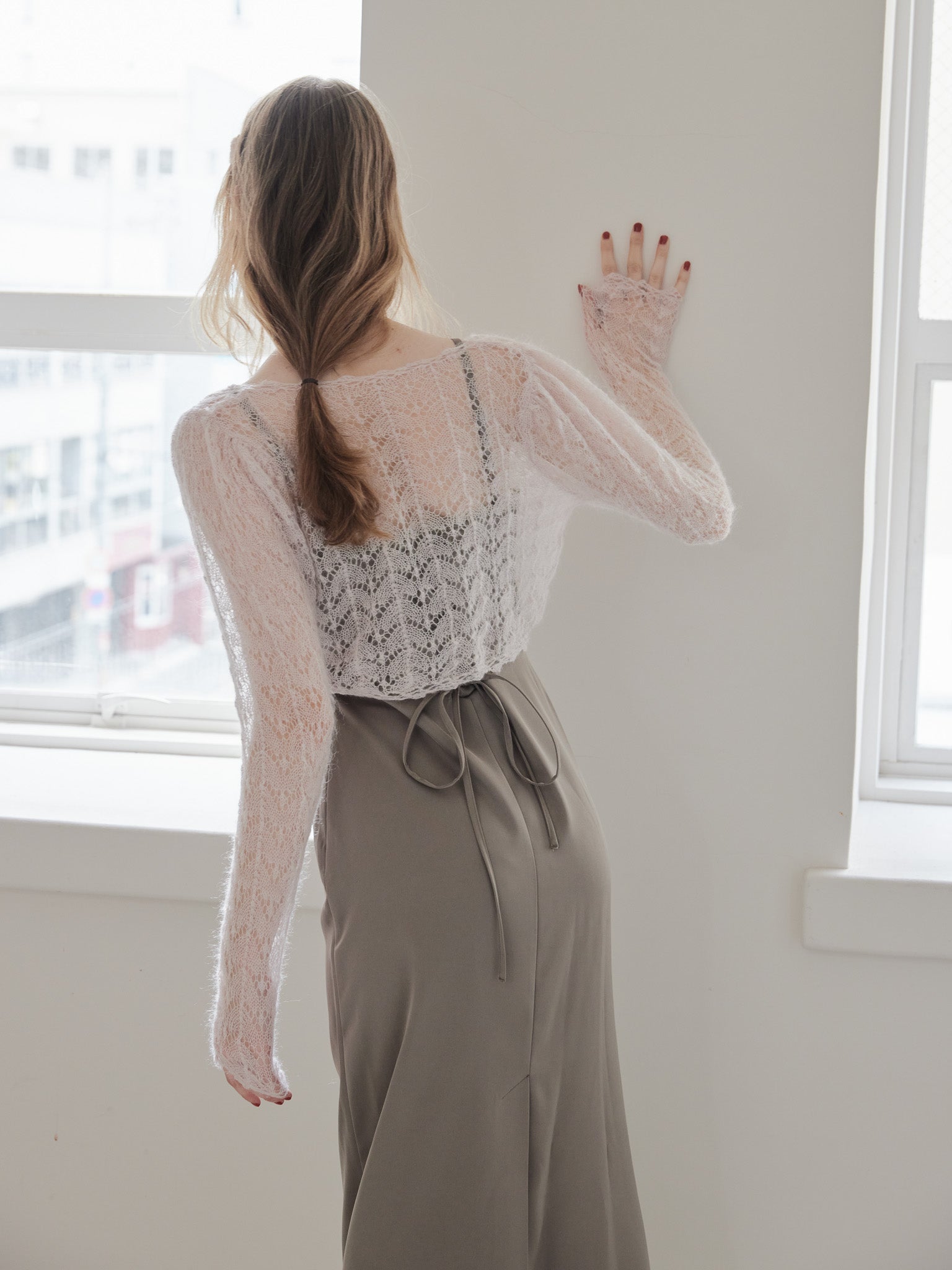 Mohair crochet ribbon cardigan ピンク size:M model:173cm DASHA.G