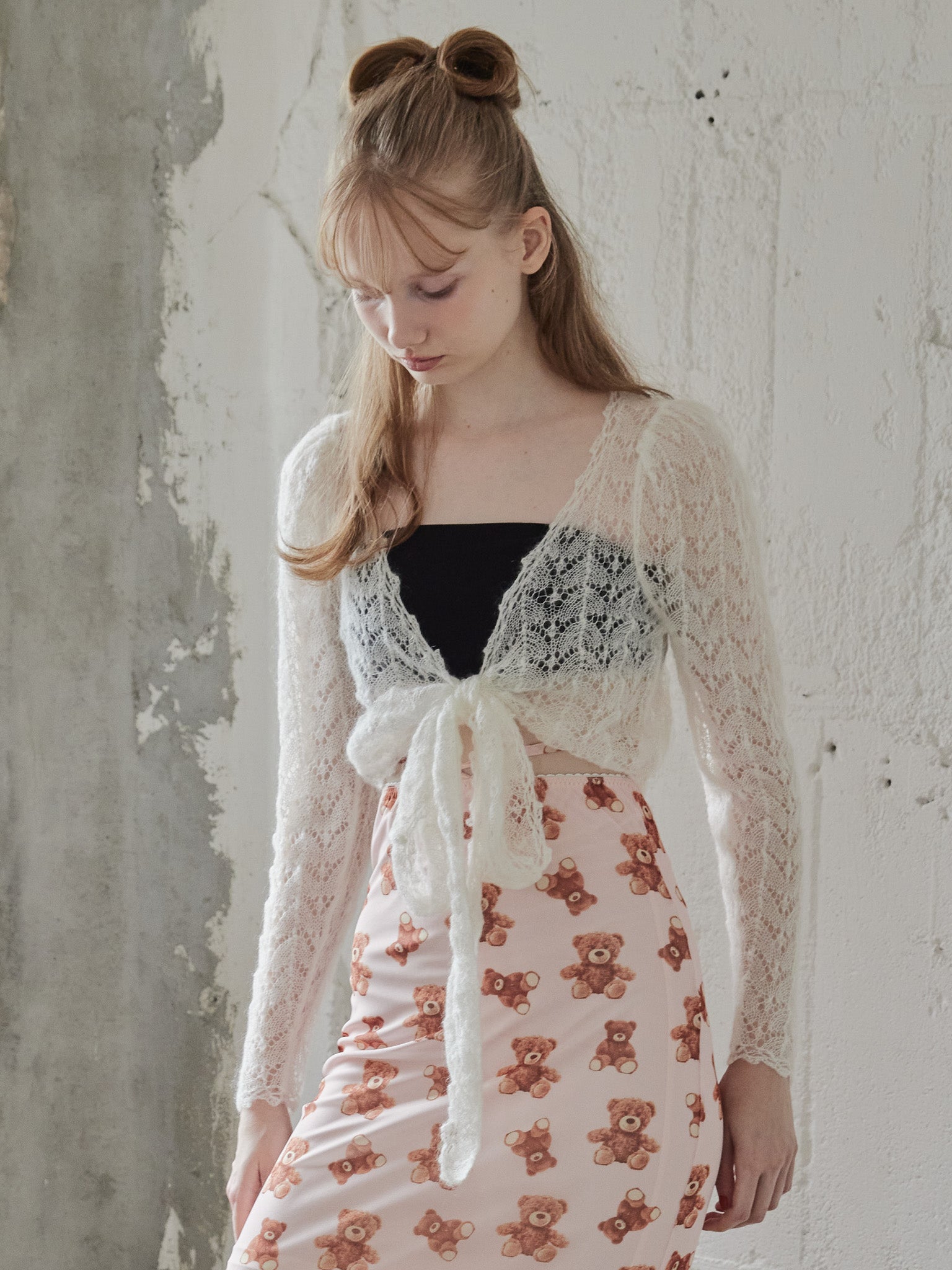 Mohair crochet ribbon cardigan ホワイト size:M model:173cm DASHA.G