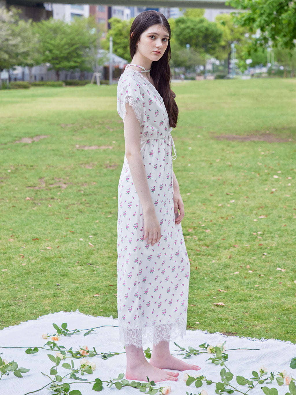 Lace trimming flower dress ピンク size:M model:170cm ALICE