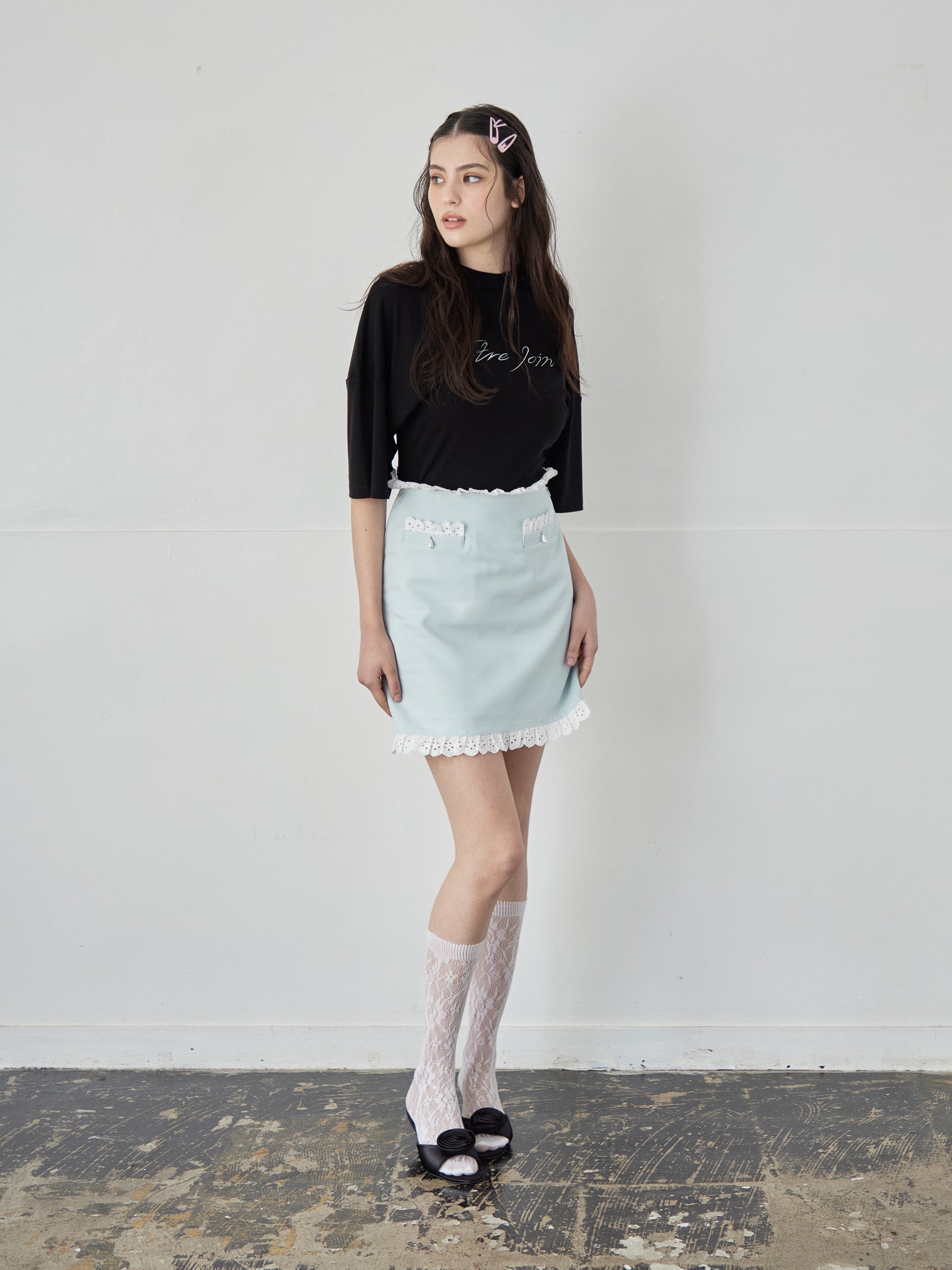 Lace trimming mini skirt ミント size:M model:172cm GINEVRA