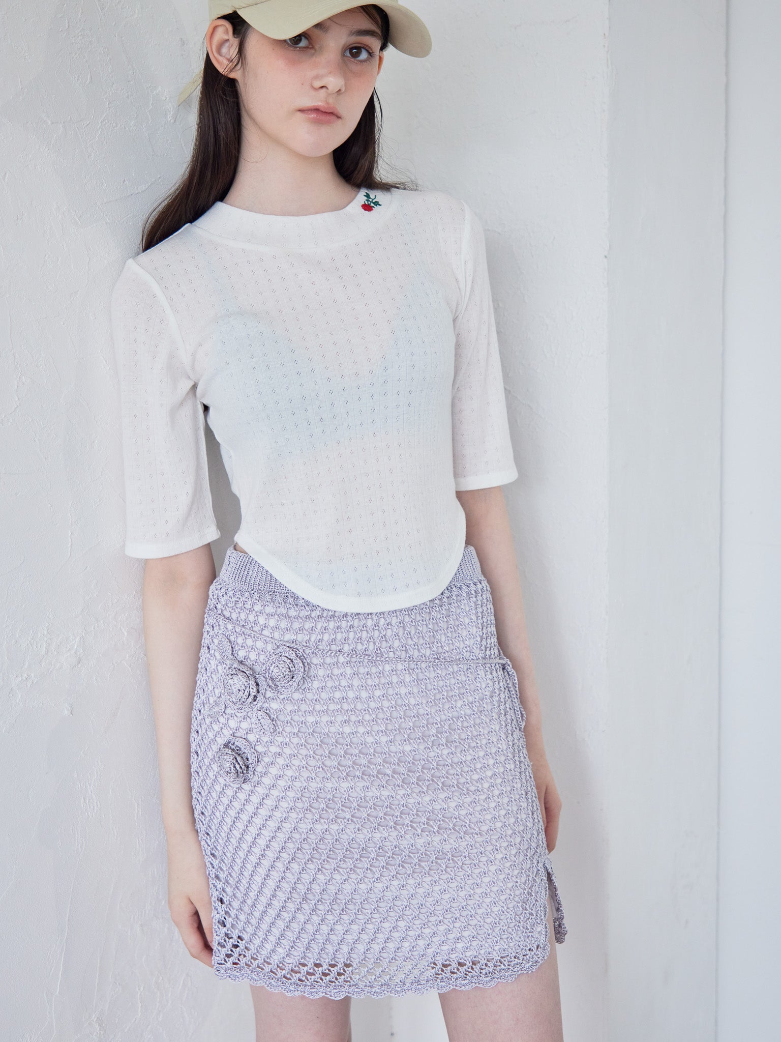 Rose crochet mini skirt サックス size:M model:170cm ALICE