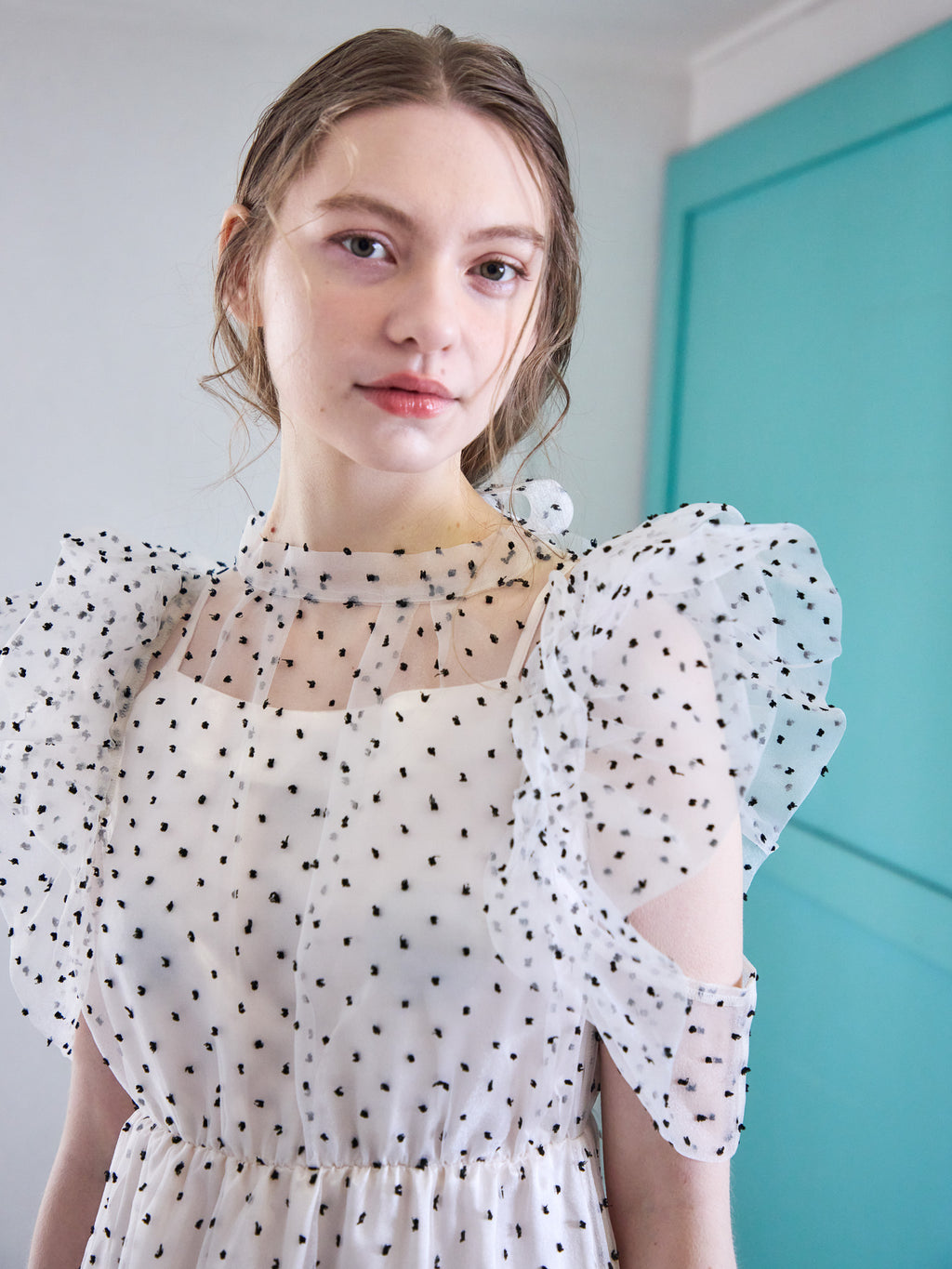 Dot organdy dress ホワイト size:M model:171cm ANIUTA