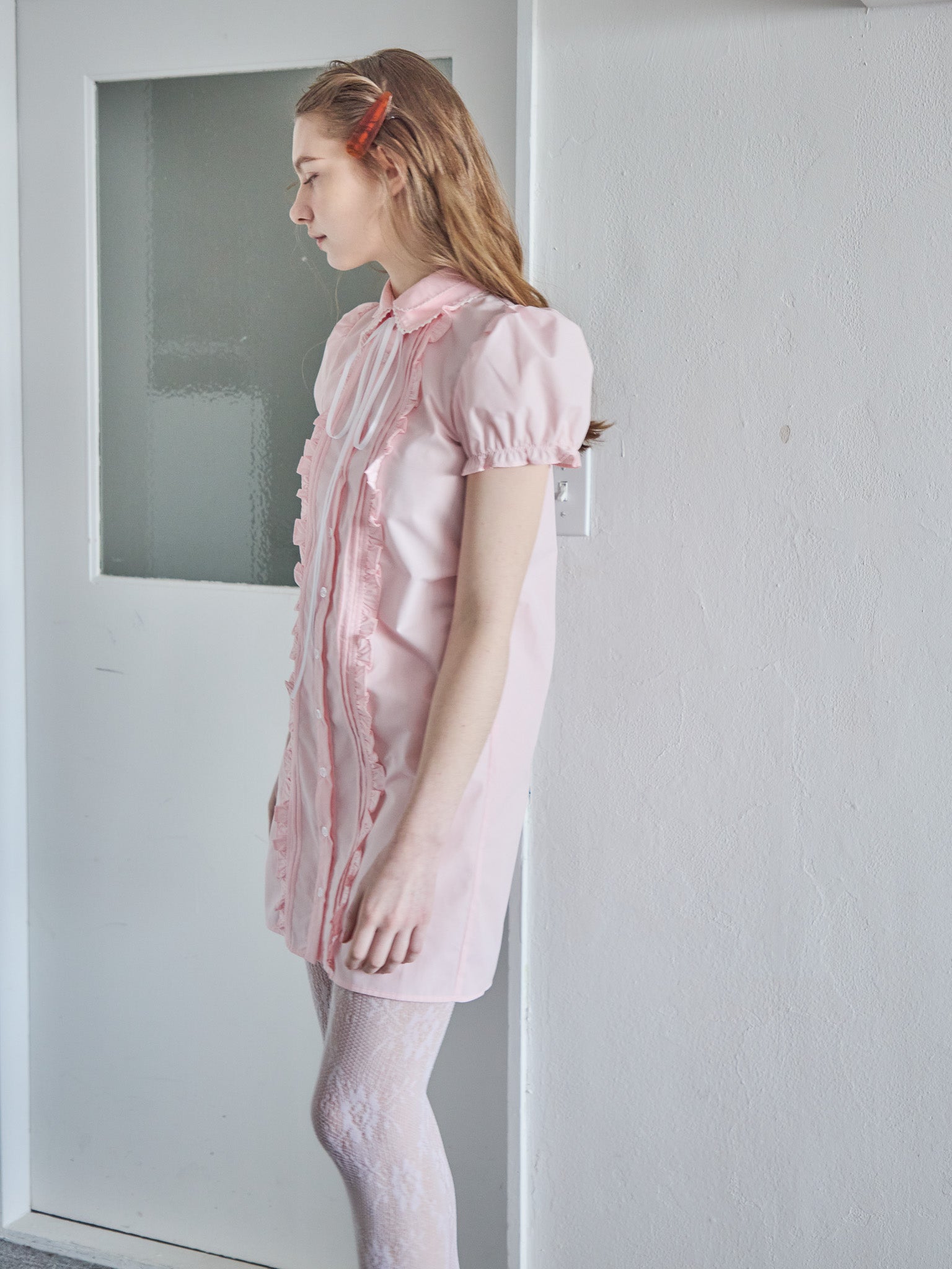 Pintuck mini shirt dress ピンク size:M model:171cm ANIUTA