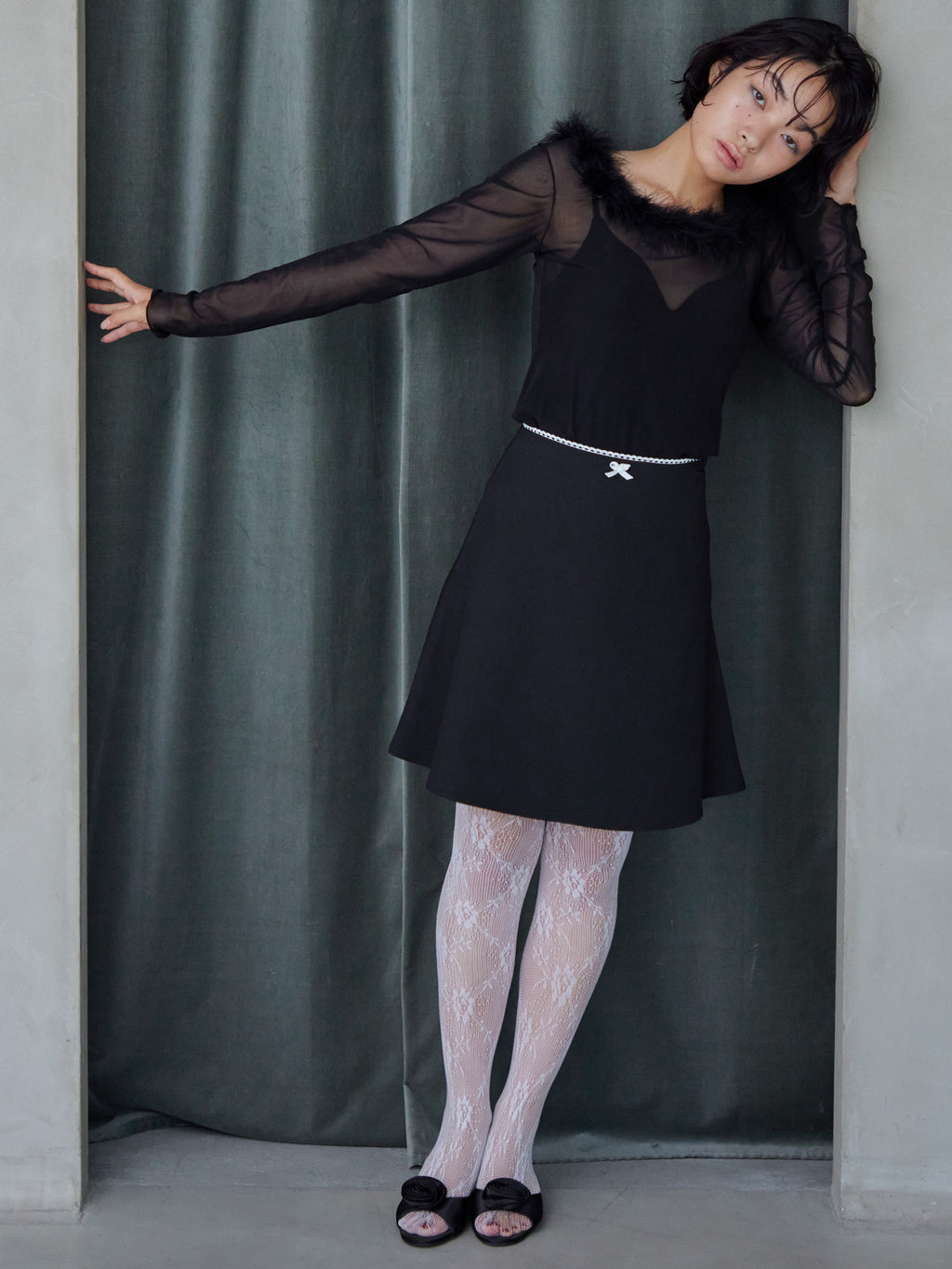 Hem flare mini skirt ブラック size:M model:161cm 富樫かなえ