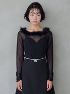 Fur trimmed sheer top ブラック size:M model:161cm 富樫かなえ