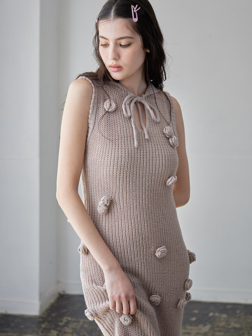 Rose knit hoodie dress モカ size:M model:172cm GINEVRA