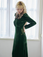 Ribbon embroidered velour dress & tippet グリーン size:M model:163cm MINAMI