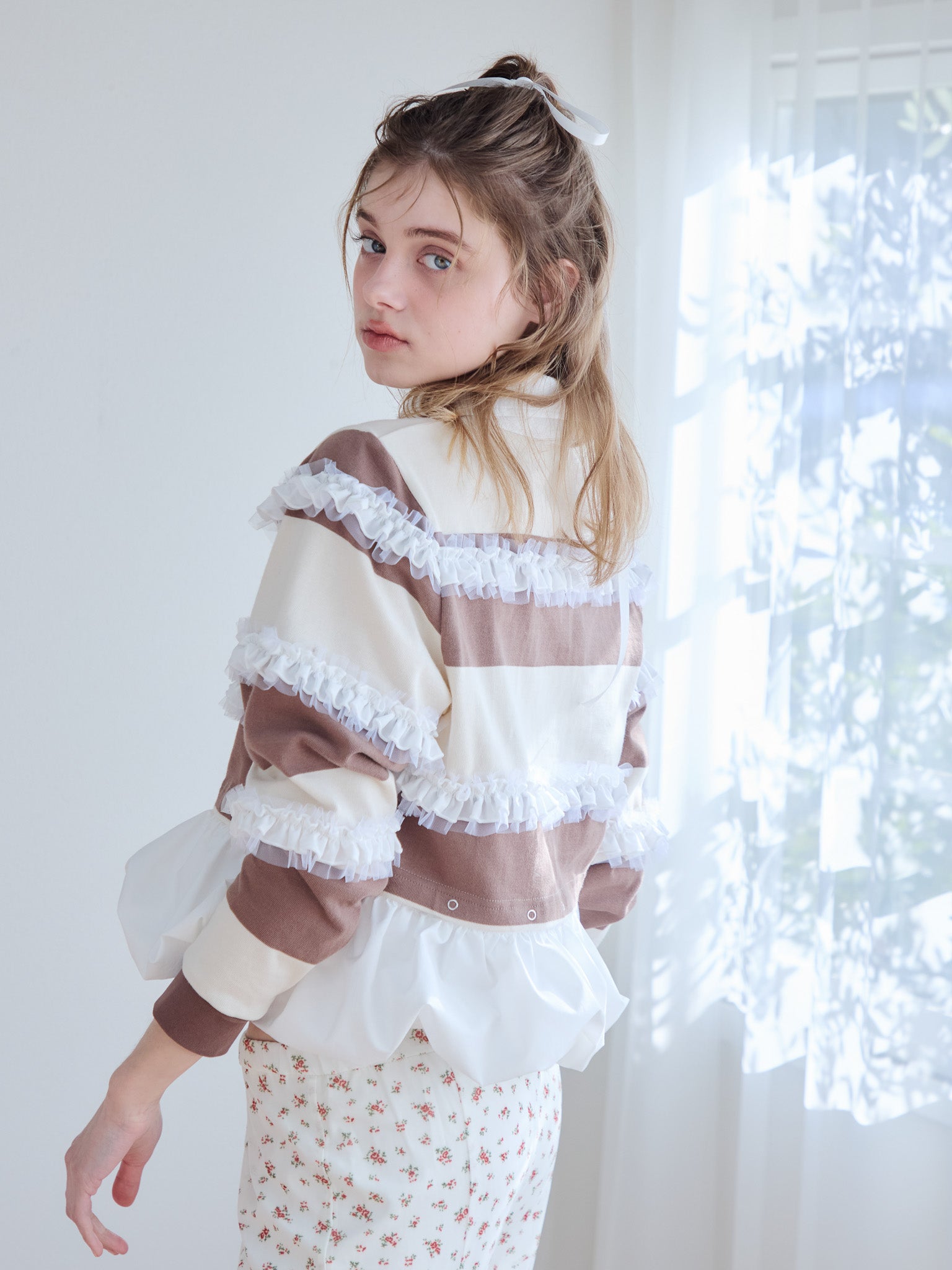 Balloon hem rugby shirt モカ size:M model:174cm KATERYNA