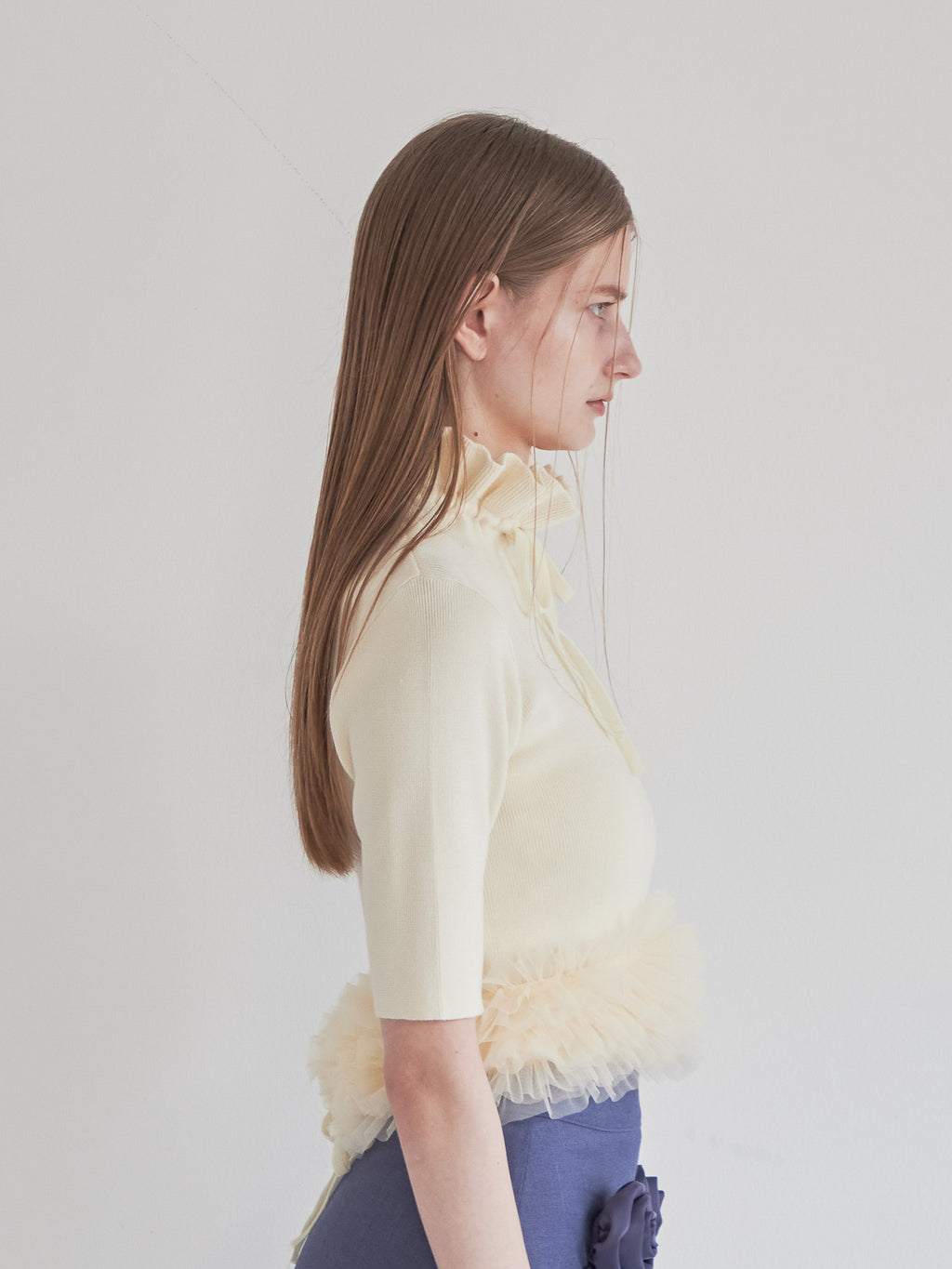 Hem tulle rib knit イエロー size:M model:174cm LERA