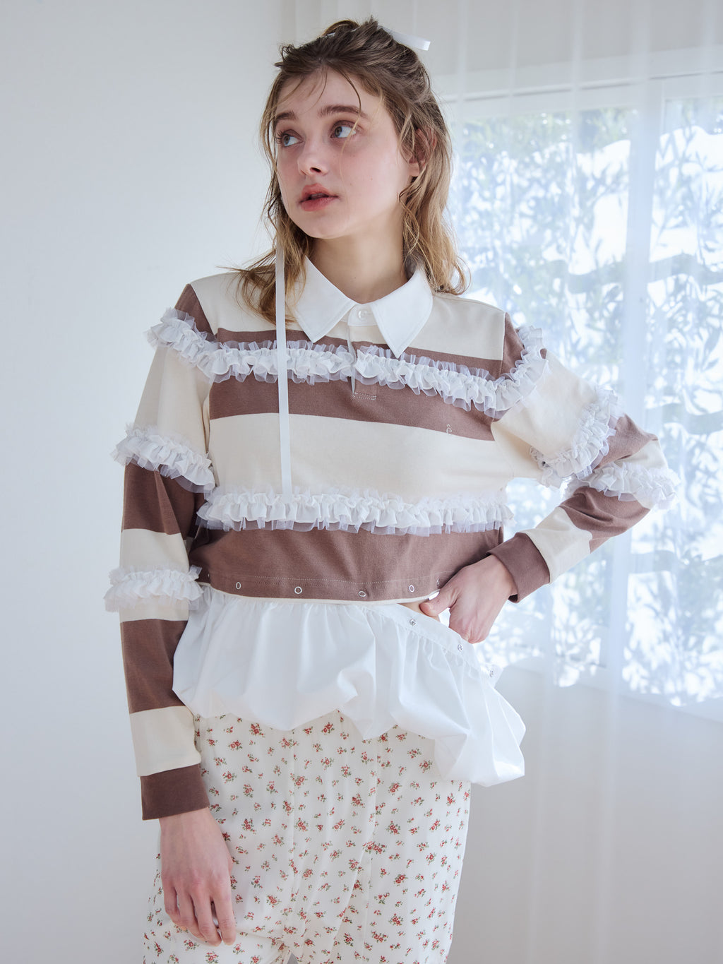 Balloon hem rugby shirt モカ size:M model:174cm KATERYNA