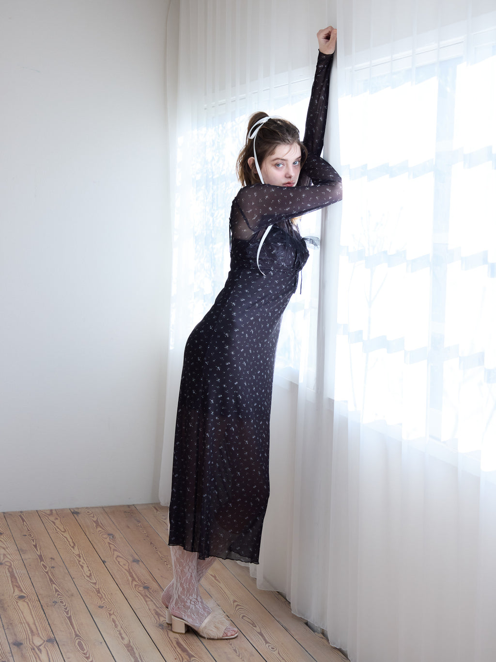 Tulle print dress & bra ブラック size:M model:174cm KATERYNA
