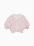 Lace collar puff sleeve cardigan ピンク