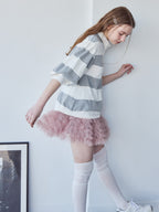 Rugby shirt and frill pants skirt グレー size:M model:171cm ANIUTA