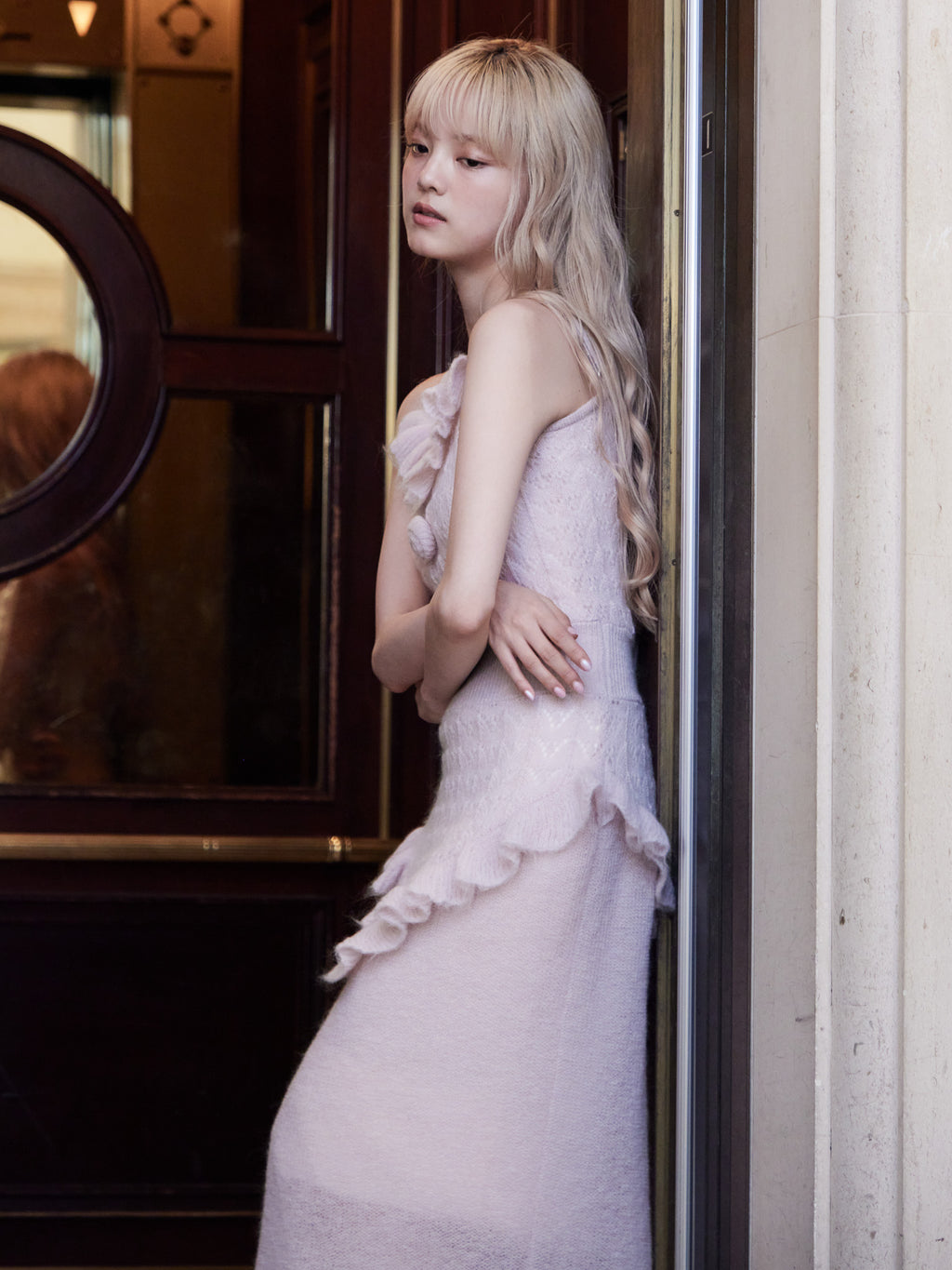 Mohair crochet cami dress ピンク size:M model:163cm MINAMI