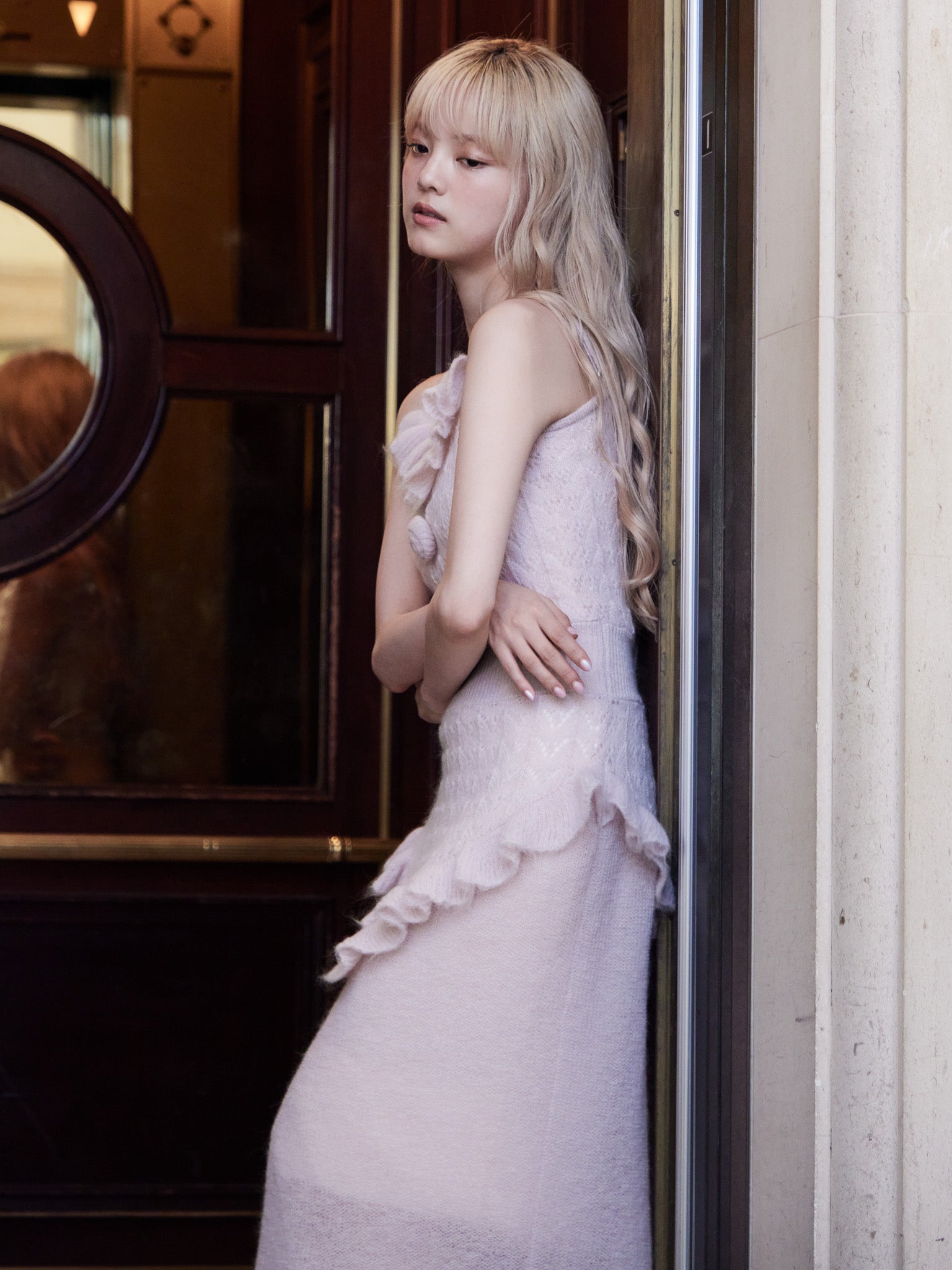 Mohair crochet cami dress ピンク size:M model:163cm MINAMI