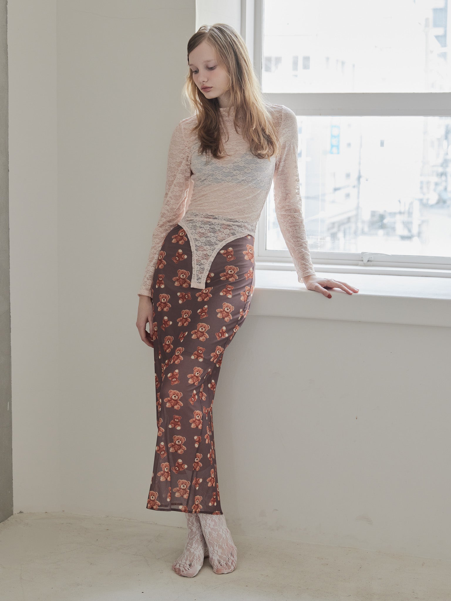 Teddy bear tulle skirt モカ size:M model:173cm DASHA.G