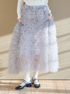 Tulle tiered volume skirt グレー size:M model:174cm KATERYNA