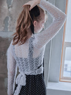 Mohair crochet ribbon cardigan ライトグレー size:M model:173cm DASHA.G