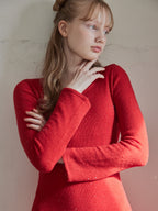 Back open shiny knit dress レッド size:M model:173cm DASHA.G