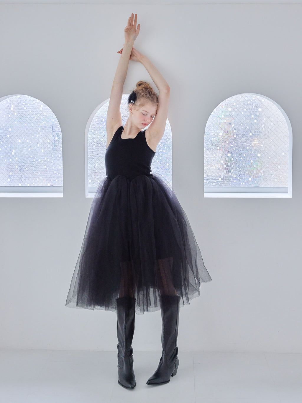 Volume tulle skirt tank dress ブラック size:M model:173cm Olesia