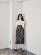 Ribbon embroidered lace tight skirt ブラック