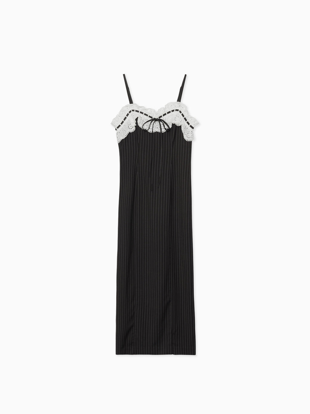 Lace ribbon stripe tight dress ブラック