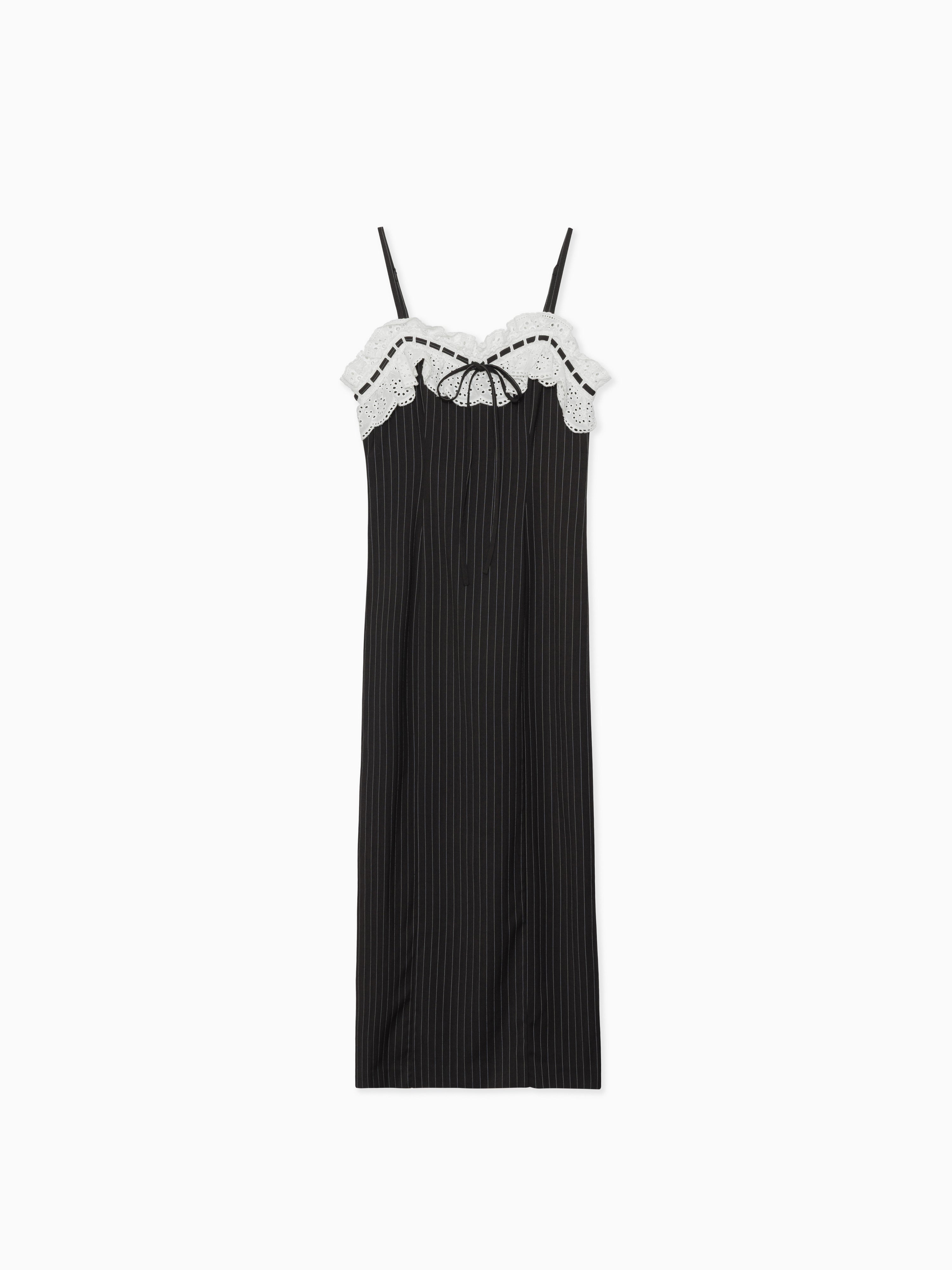 Lace ribbon stripe tight dress ブラック