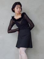 Fur trimmed sheer top ブラック size:M model:161cm 富樫かなえ