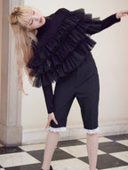 Dot tulle ruffle & knit top set ブラック size:M model:163cm MINAMI