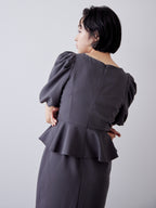 Sheer embroidered puff sleeve dress グレー size:M model:161cm 富樫かなえ