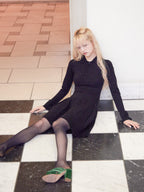 Low waist pleated glitter knit dress ブラック size:M model:163cm MINAMI