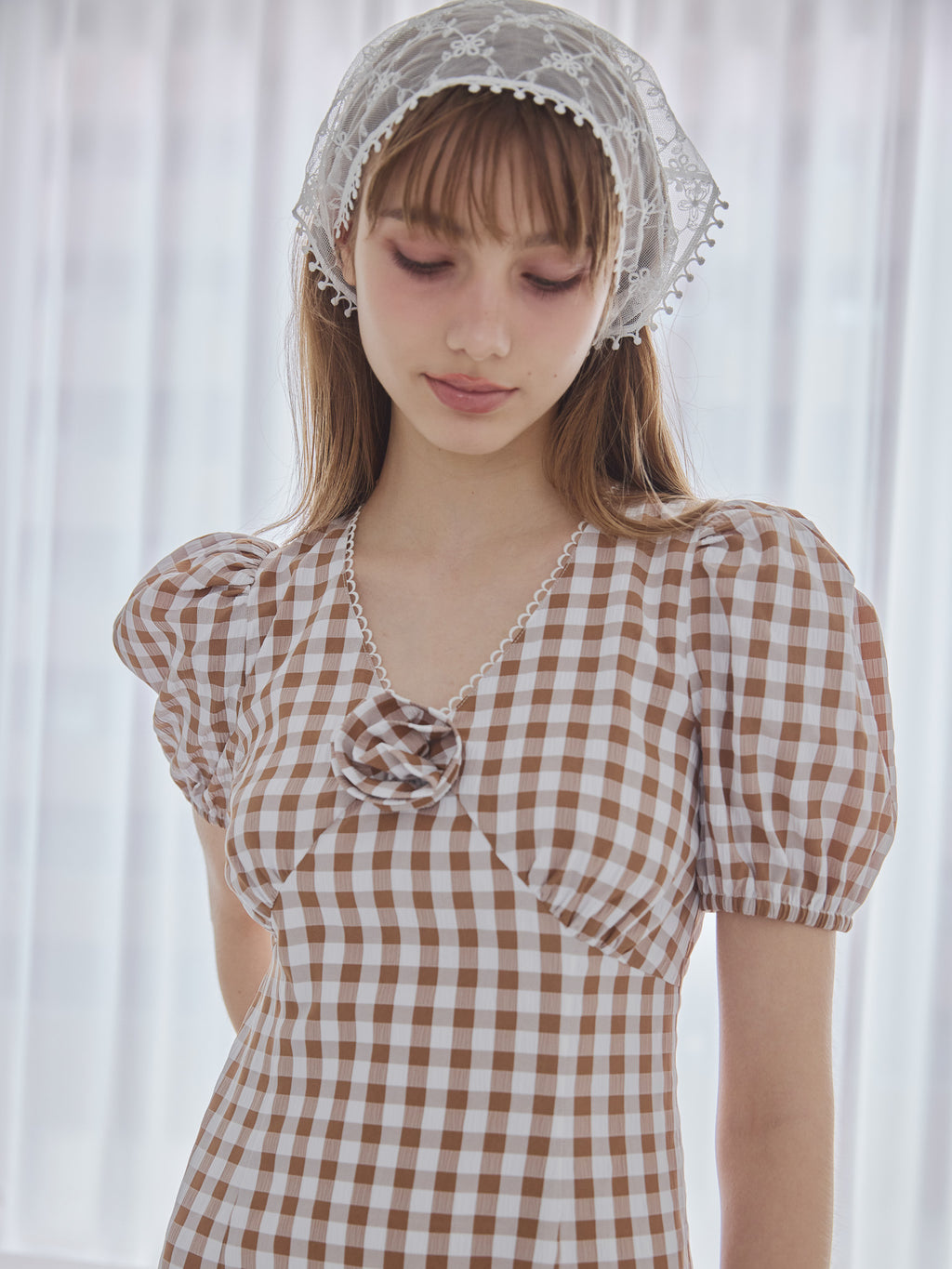Rose gingham dress モカ size:M model:175cm MARTA