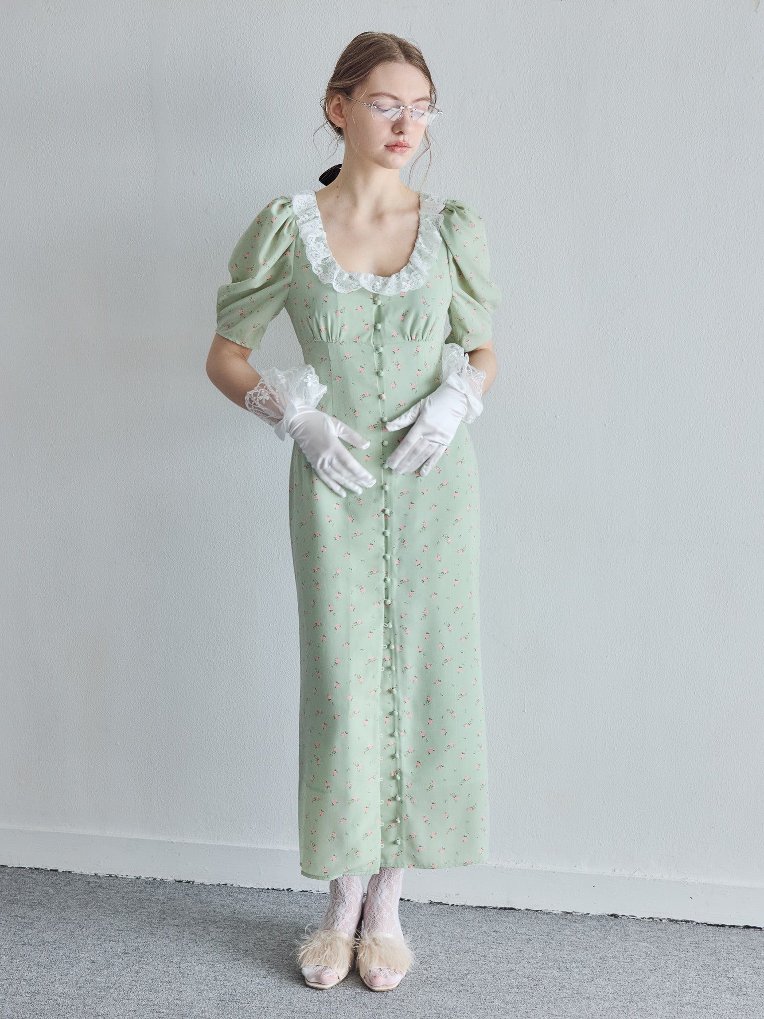 Decollete lace dress ミント size:M model:171cm ANIUTA