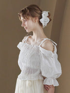 Sheer jacquard off shoulder blouse ホワイト size:M model:175cm MARTA
