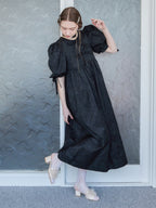 Ribbon jaquard volume dress ブラック size:M model:171cm ANIUTA