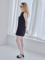Many ribbon satin mini dress ブラック size:M model:173cm Olesia
