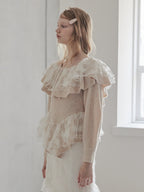 Shiny lace frill knit top ベージュ size:M model:173cm DASHA.G