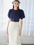 Ribbon embroidered lace tight skirt ホワイト