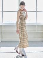 Ribbon waist dress チェック size:M model:171cm ANIUTA